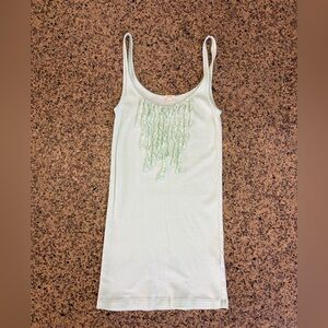 J. Crew Mint Green Fringe Scoop Neck Tank